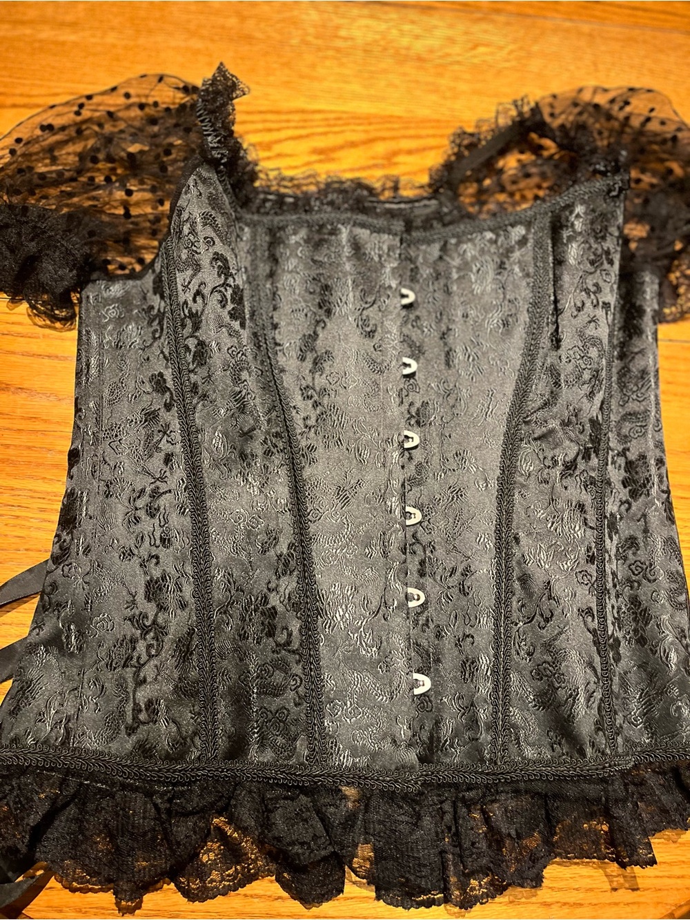 Black Lace Brocade Corset Top - Women Intimates